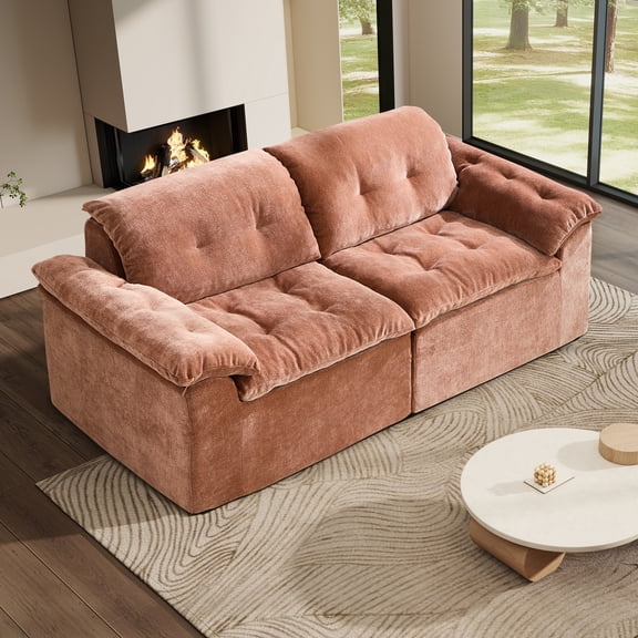 Aukfa 2-Piece Cloud Modular Sectional Sofa for Living Room, Ice Flower Chenille, Terracotta