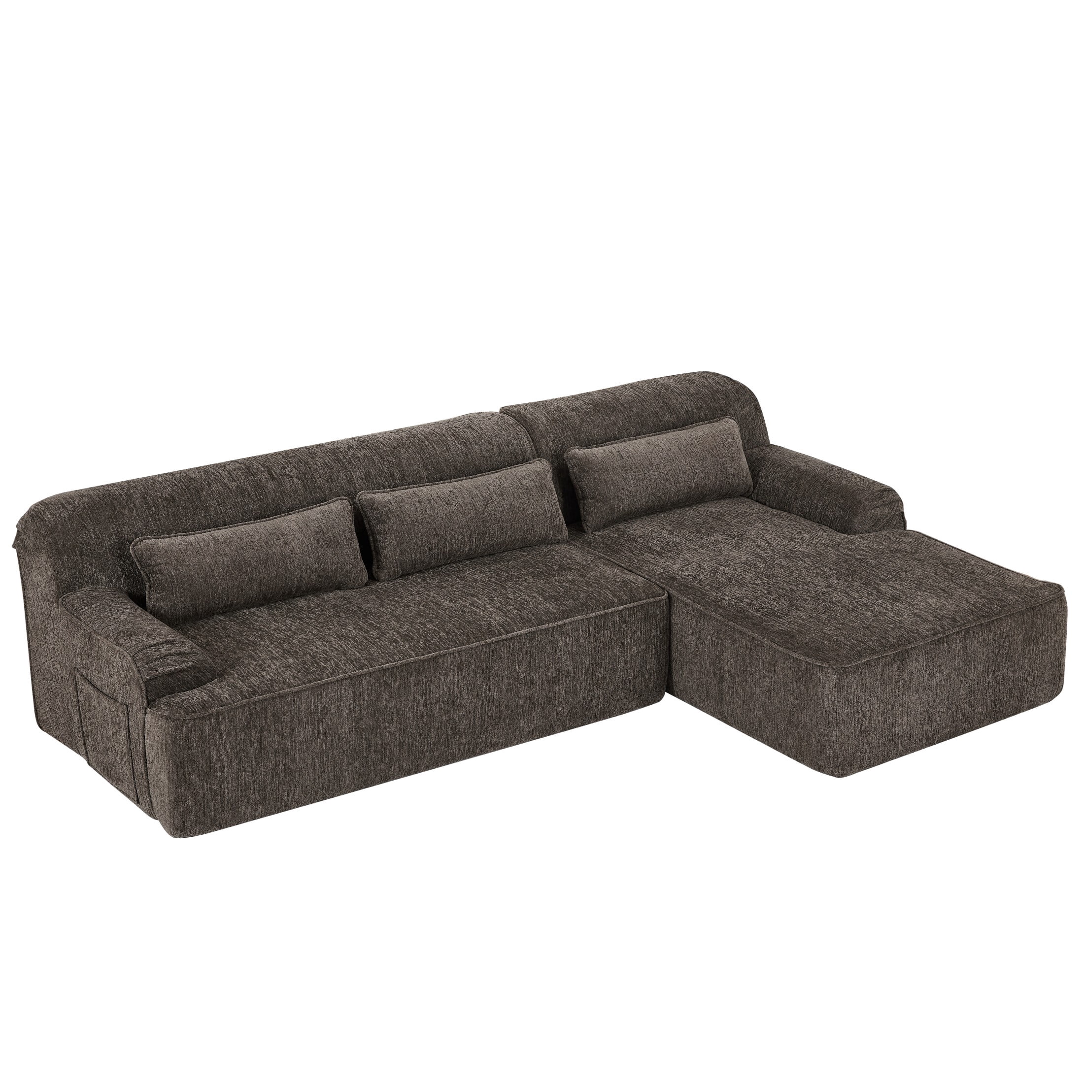 Aukfa 2-Piece Modular Chenille Sectional Sofa, 26.5" Deep Seat, No Assembly, Left Chaise, Brown