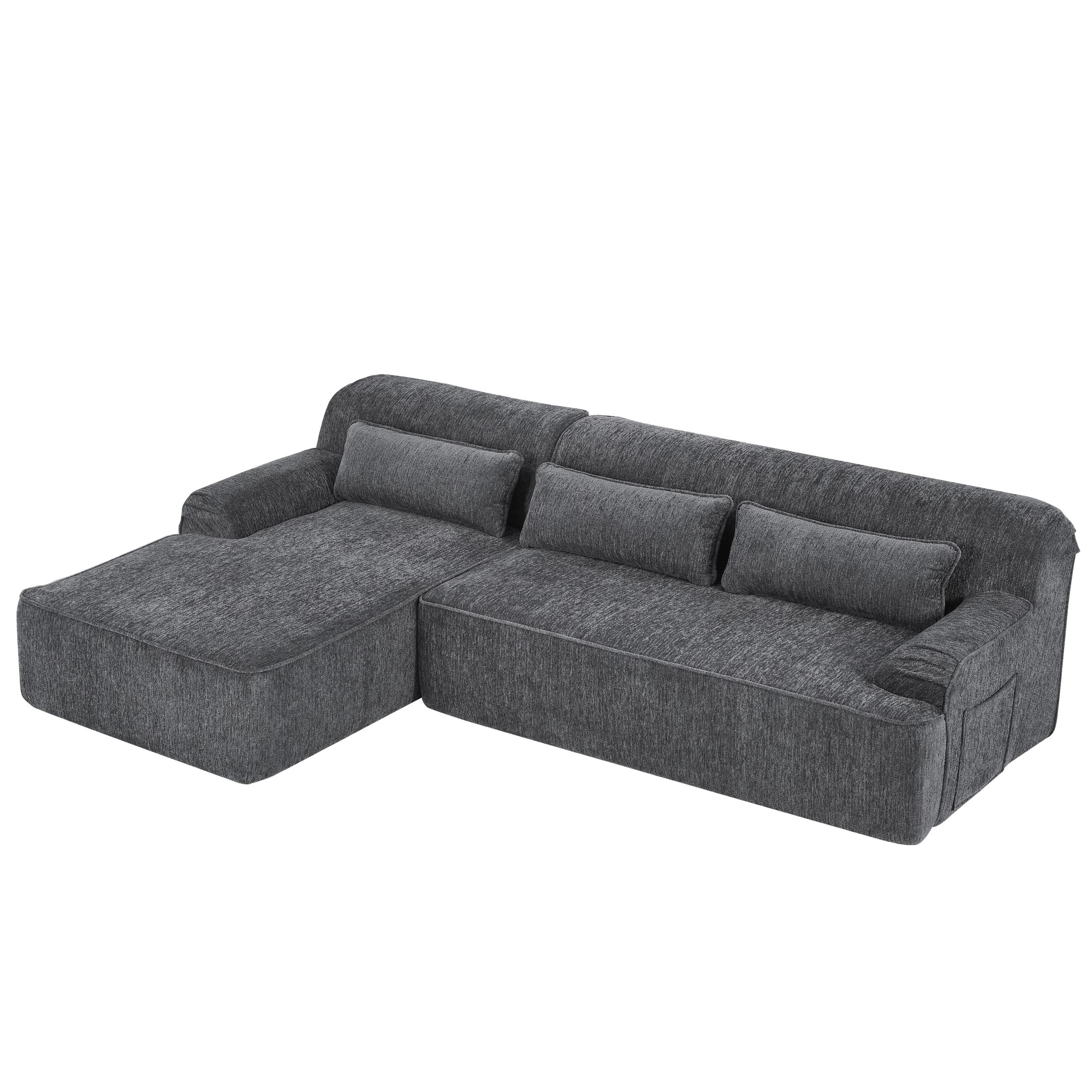 Aukfa 2-Piece Modular Chenille Sectional Sofa, 26.5" Deep Seat, No Assembly, Left Chaise, Gray