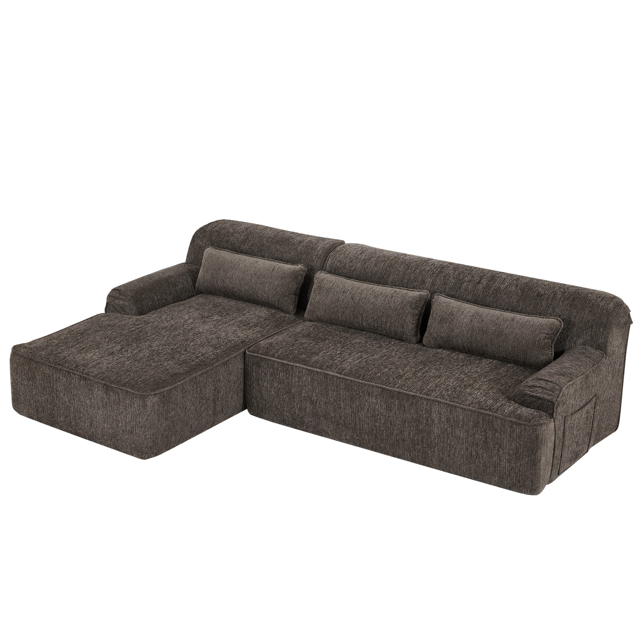 Aukfa 2-Piece Modular Chenille Sectional Sofa, 26.5" Deep Seat, No Assembly, Right Chaise, Brown