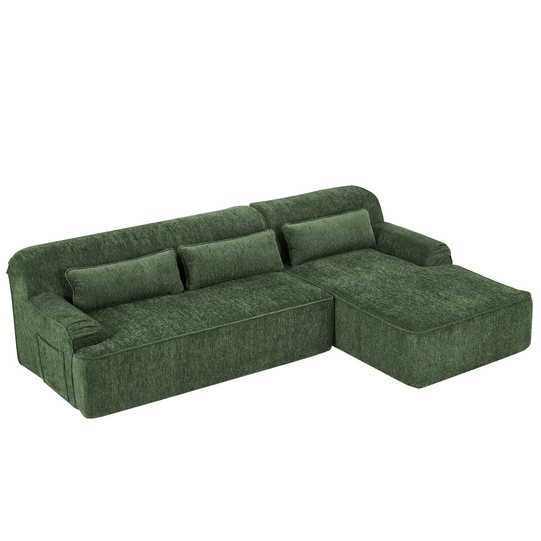 Aukfa 2-Piece Modular Chenille Sectional Sofa, 26.5" Deep Seat, No Assembly, Right Chaise, Green