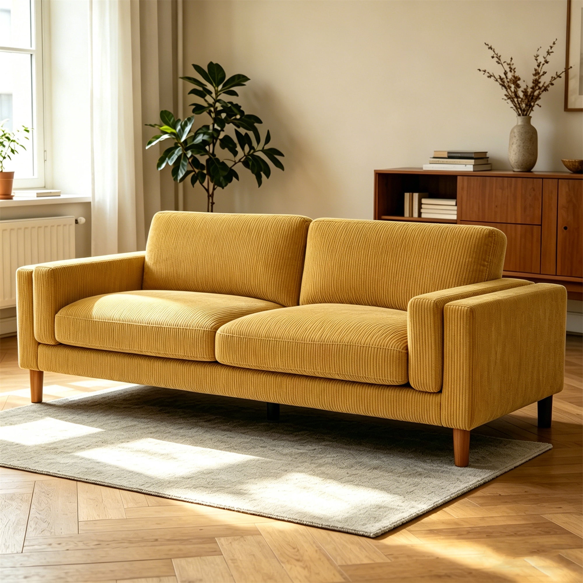 Aukfa 87" Modern Sofa Couch Oversized 3-Seater Sofa for Living Room, 23" Deep Seat, Corduroy, Ginger