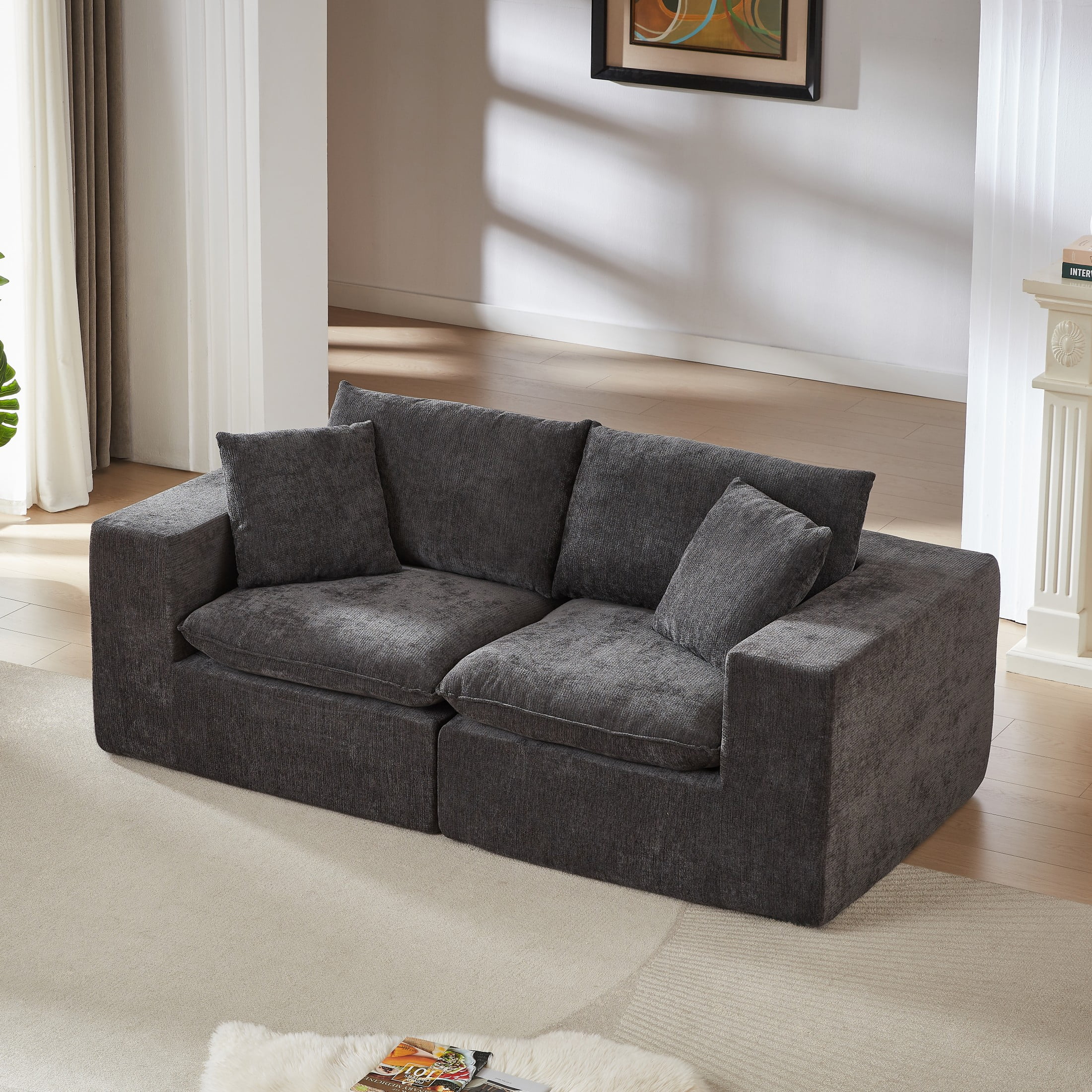Aukfa 2-Seater Cloud Comfy Sofa, 79" Oversized Deep Seat Chenille Upholstered Loveseat, Modern Modular Couch for Living Room Bedroom, Dark Gray