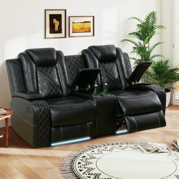 Aukfa 2-Seater Power Recliner Sofa with Cup Holders, USB Charging & Hidden Storage, Modern Electric Loveseat for Living Room Home Theater,Black