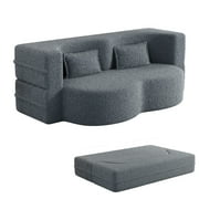 Aukfa 2-in-1 Convertible Couch Bed with 2 Pillows, Folding Floor Couch, 15" Full Size Bed Mattress, Memory Foam Sleeper Sofa Bed, Gray