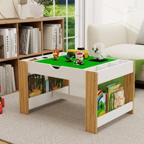 Aukfa 2 in 1 Play Table,Toy Organizer Compatible with Lego Suitable,White