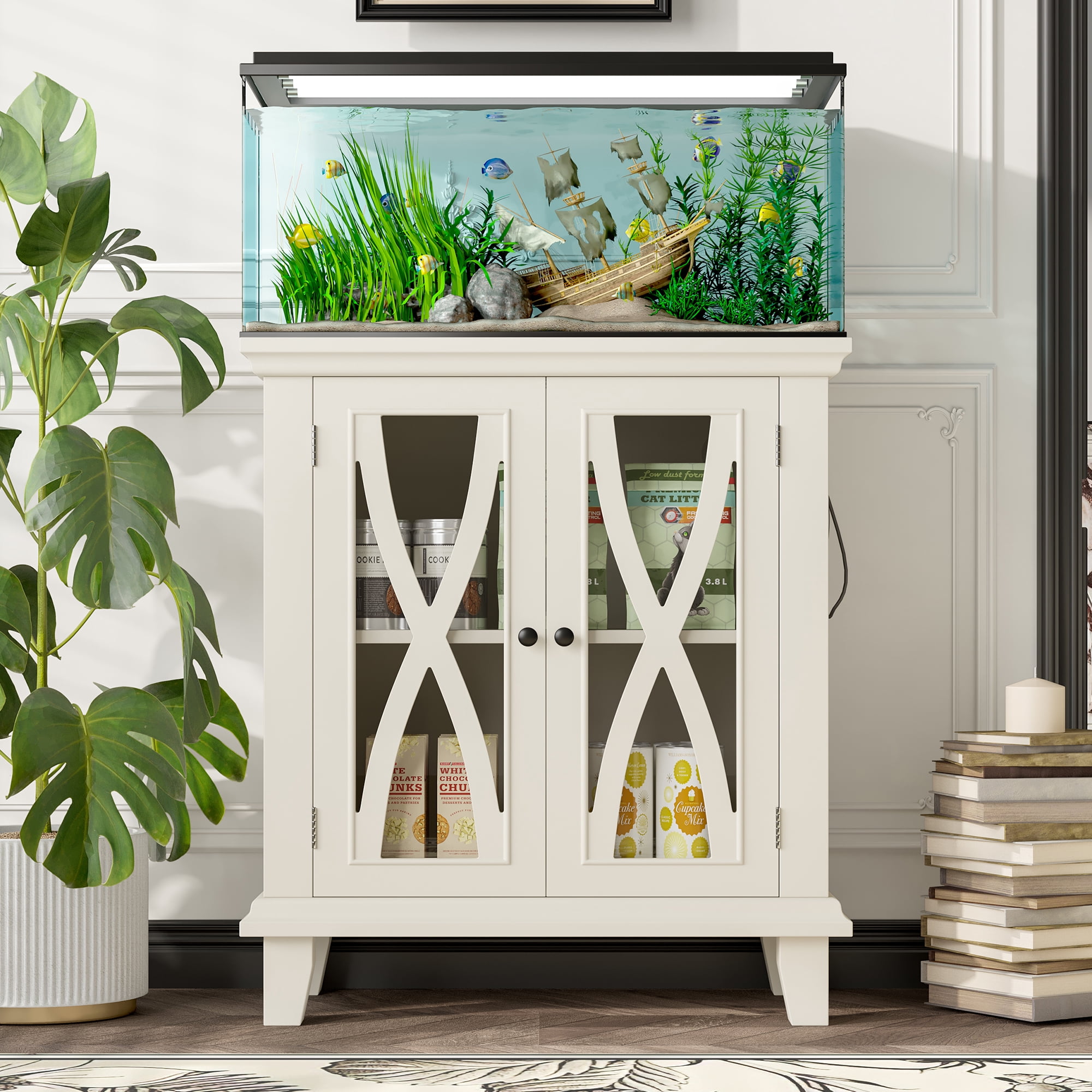 Fish Tank Console Aukfa 20 Gallon Aquarium Stand with Power Station, Farmhouse Fish Tank ...