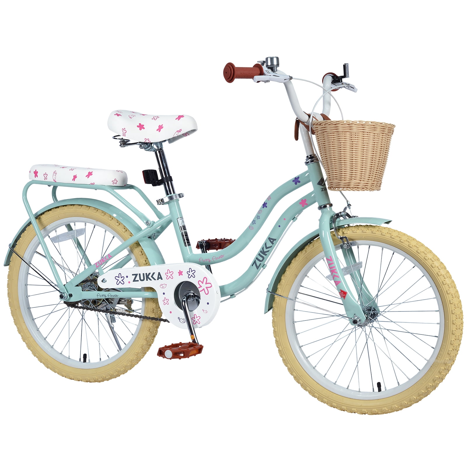 Aukfa 20" Girls Bike with Basket, Kids Bicycle for Ages 7-12, Front & Rear Brakes,Mint Green