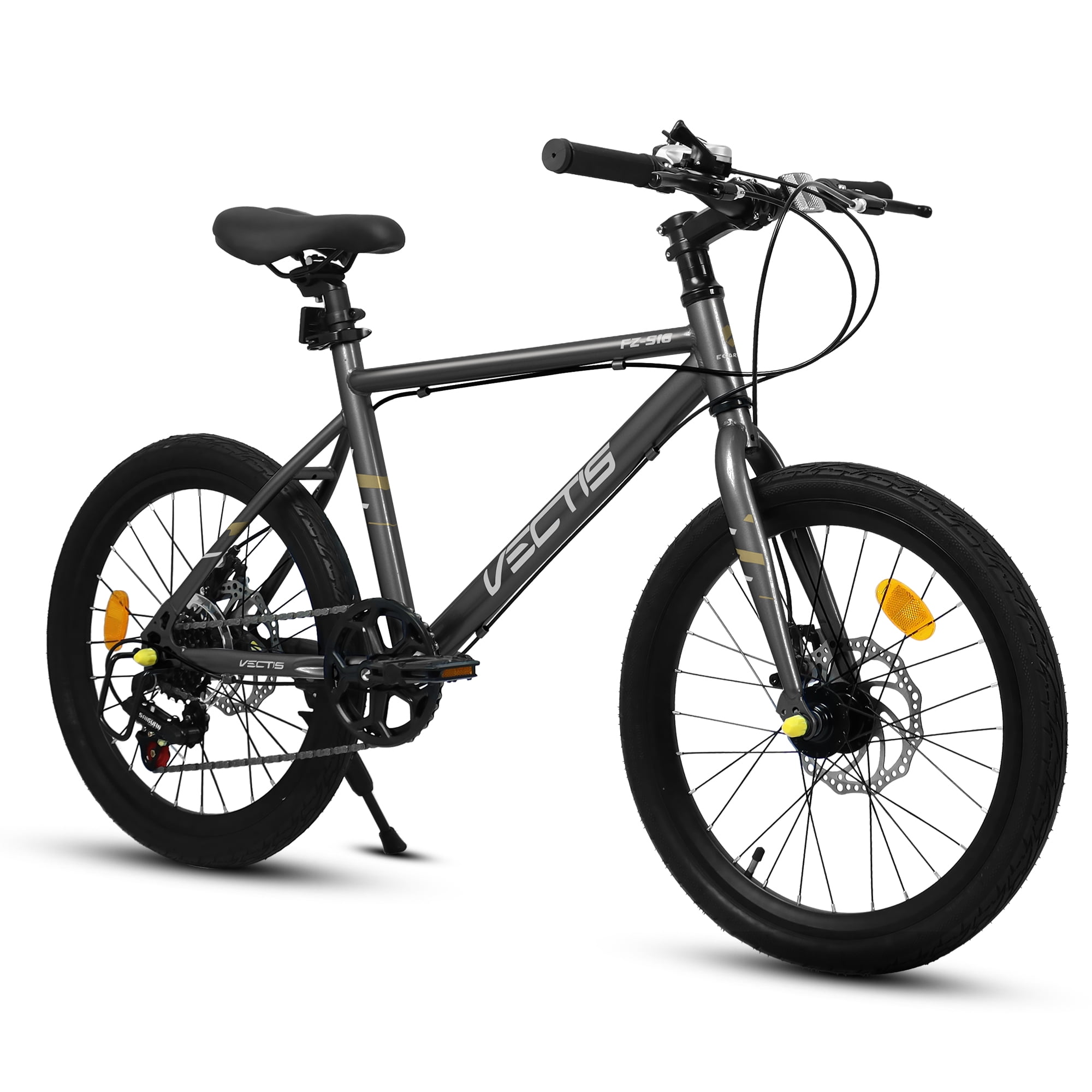 Aukfa 20" Kids Bike for Boys Girls,7-Speed Steel Frame,Dual Disc Brakes,Black