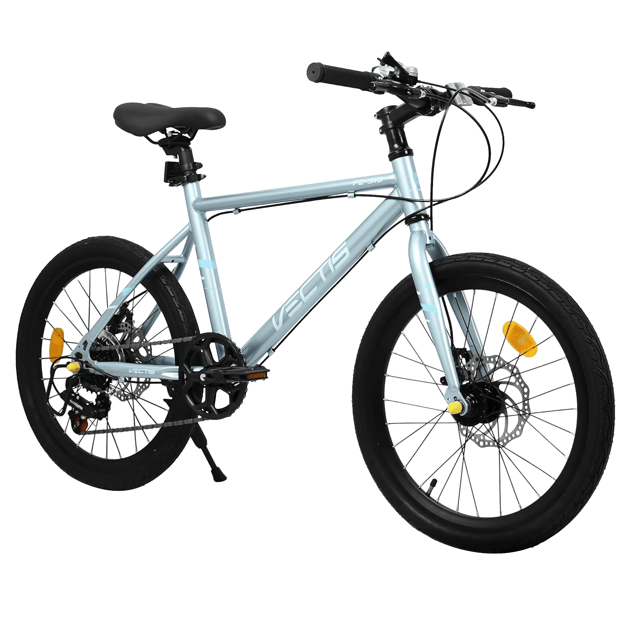 Aukfa 20" Kids Bike for Boys Girls,7-Speed Steel Frame,Dual Disc Brakes,Blue Silver