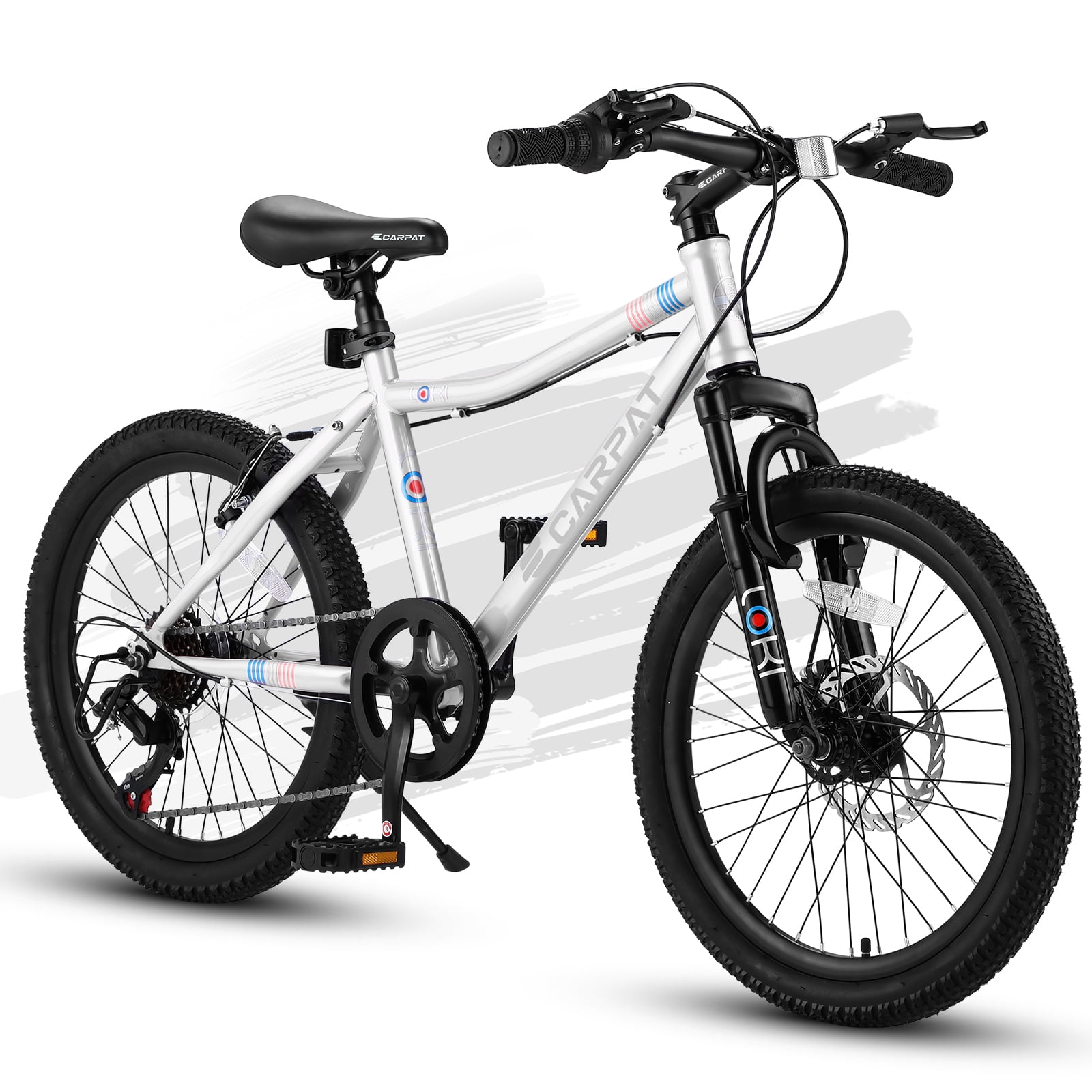 Aukfa 20" Kids Mountain Bike for 6-12 Years Old Boys Girls, Shimano 7 Speed, Front Suspension Disc Brake Rear V-Brake,White