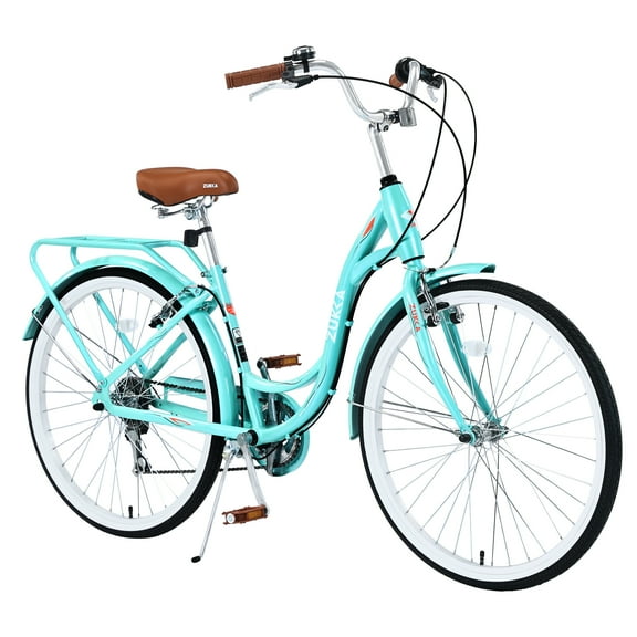 Aukfa 24" Cruiser Bike, 7 Speed Bicycle Hybrid Bikes for Women Girls Ladies, Arctic