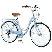 Aukfa 24 Cruiser Bike, 7 Speed Bicycle Hybrid Bikes for Women Girls Ladies, Blue