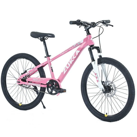 Aukfa 24" Kids Mountain Bike with Suspension Fork, Disc Brakes, MTB Frame, Ages 9–12,Pink