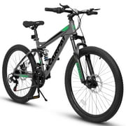 Aukfa 26" 21-Speed Mountain Bike, Full Suspension MTB with Shock Absorbers & Mechanical Disc Brakes for Men/Women/ Adult, Gray