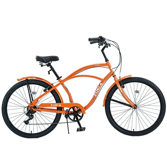 Aukfa 26" Cruiser Bike, 7 Speed Bicycle Hybrid Bikes for Women Girls Ladies,Orange