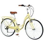 Aukfa 26" Cruiser Bike, 7 Speed Bicycle Hybrid Bikes for Women Girls Ladies, Yellow
