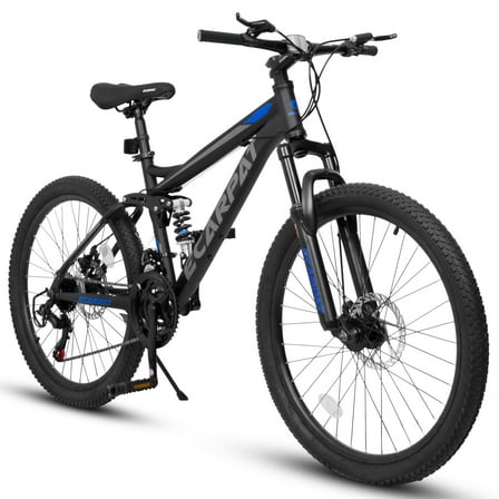 Aukfa 26" Mountain Bikes, 21-Speed Full Suspension Men Women Trail City Mountain Bike,Blue