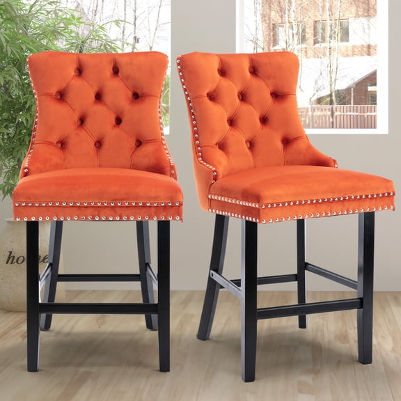 Aukfa 27.2" Upholstered Bar Stools Set of 2 Counter Height Bar Chairs with Backrest, Orange