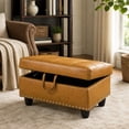 thumbnail image 1 of Aukfa 29" Storage Ottoman Bench for Sectional Sofa for Home Office, Nailhead Trim&Lift Top, Leather, Ginger, 1 of 7