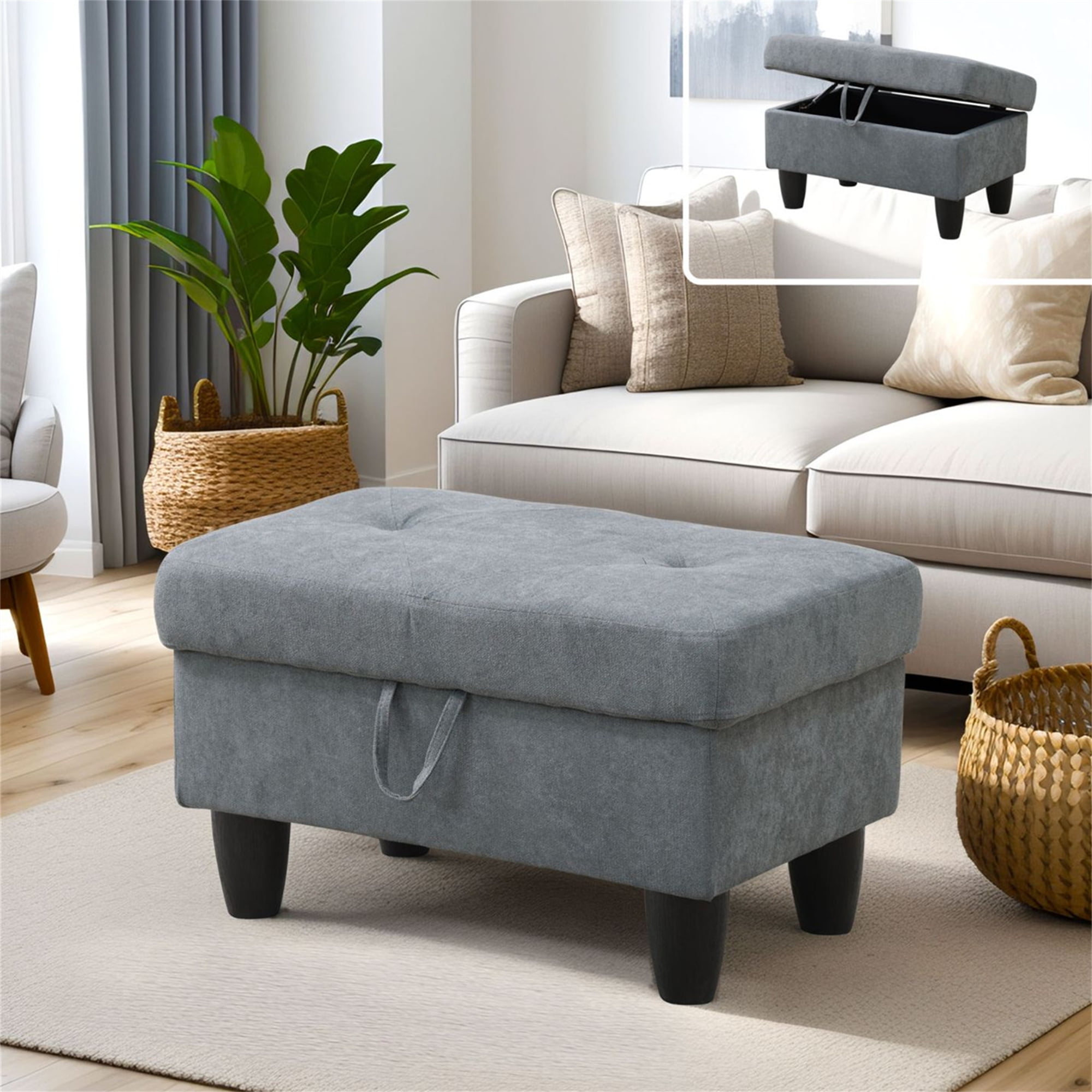 Aukfa 29" Storage Ottoman Bench with Lift Top for Home Office, Flannel, Dark Gray