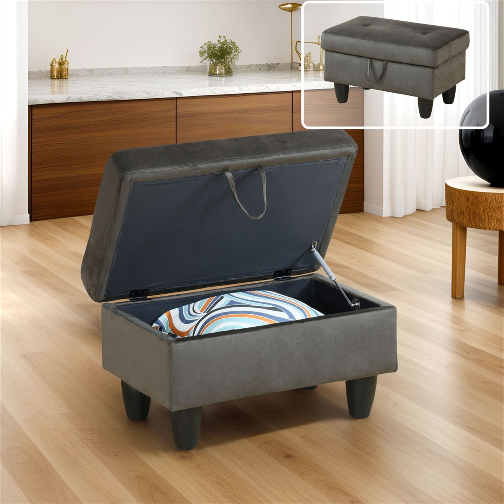 Aukfa 29" Storage Ottoman Bench with Lift Top for Home Office, Flannel, Espresso