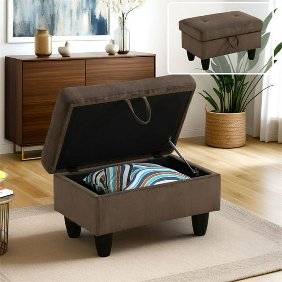 Aukfa 29" Storage Ottoman Bench with Lift Top for Home Office, Linen, Brown