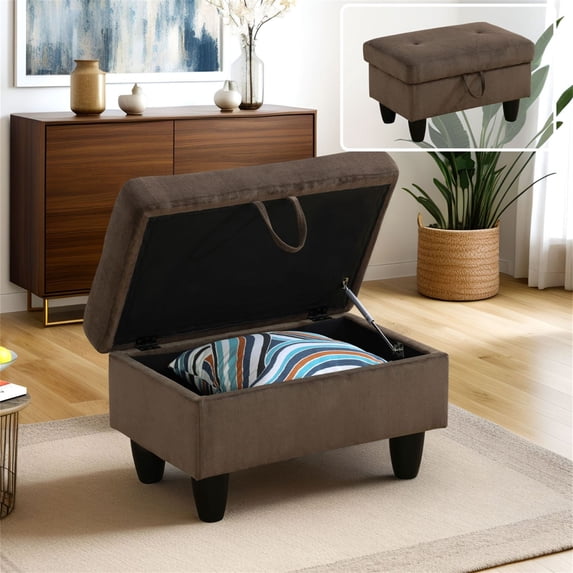 Aukfa 29" Storage Ottoman Bench for Sectional Sofa Set, Lift Top, Linen, Brown