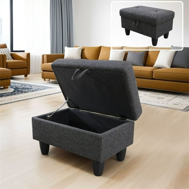 Aukfa 29" Storage Ottoman Bench with Lift Top for Home Office, Linen, Dark Gray