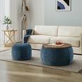 thumbnail image 1 of Aukfa 2pc Round Storage Ottoman, Chenille Upholstered Pouf Foot Rest Stools, Coffee End Table for Living Room, Bedroom, Dorm, Blue, 1 of 8