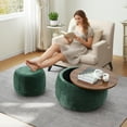 thumbnail image 1 of Aukfa 2pc Round Storage Ottoman, Chenille Upholstered Pouf Foot Rest Stools, Coffee End Table for Living Room, Bedroom, Dorm, Green, 1 of 8