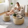 thumbnail image 1 of Aukfa 2pc Round Storage Ottoman, Woven Rattan Pouf Foot Rest Stools, Coffee End Table for Living Room, Bedroom, Dorm, Beige, 1 of 8