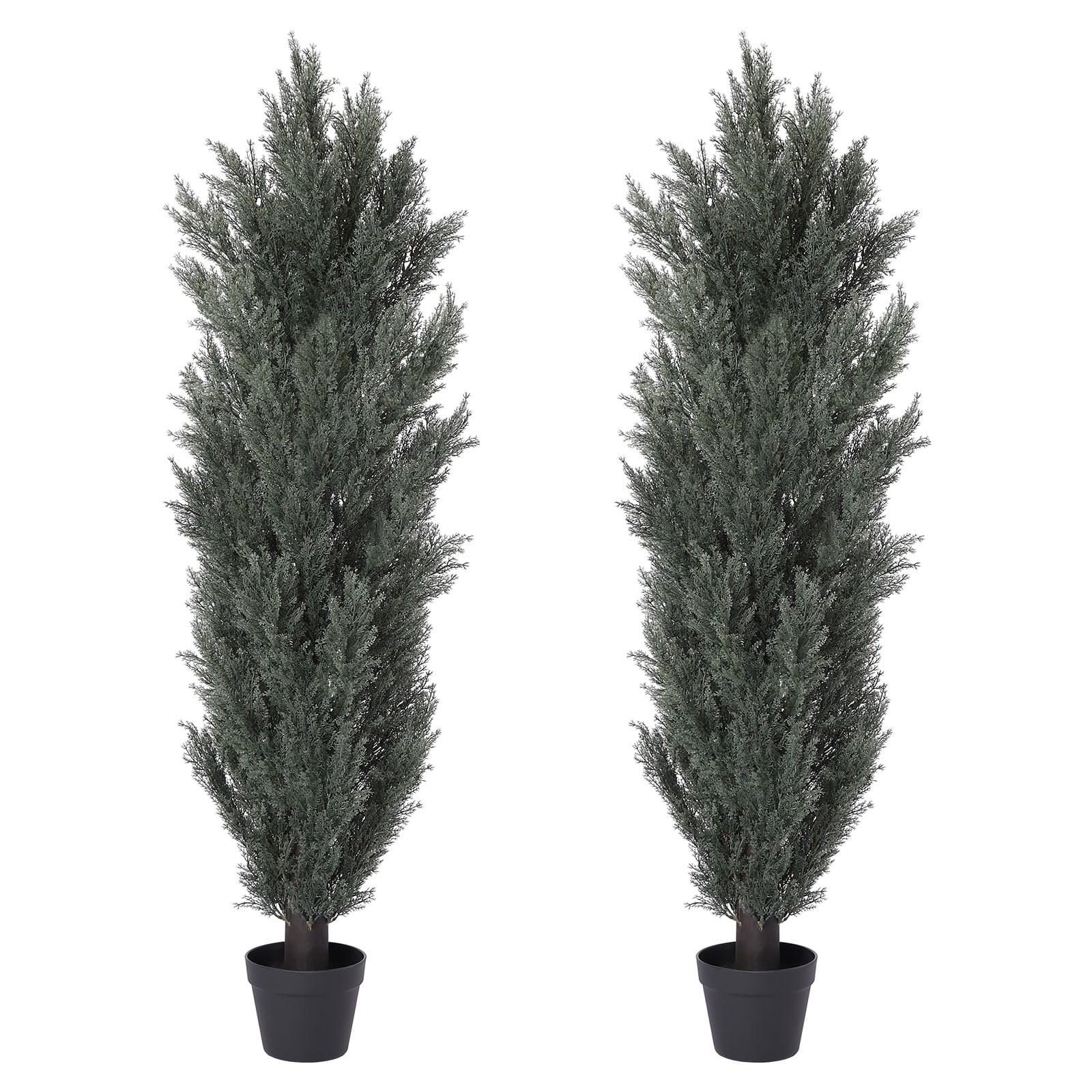 Aukfa 2pcs 5ft Detachable Artificial Cypress Trees, Realistic Plastic Plants, Artificial Trees for Outdoors, Fake Christmas Trees, Front Porch Decor