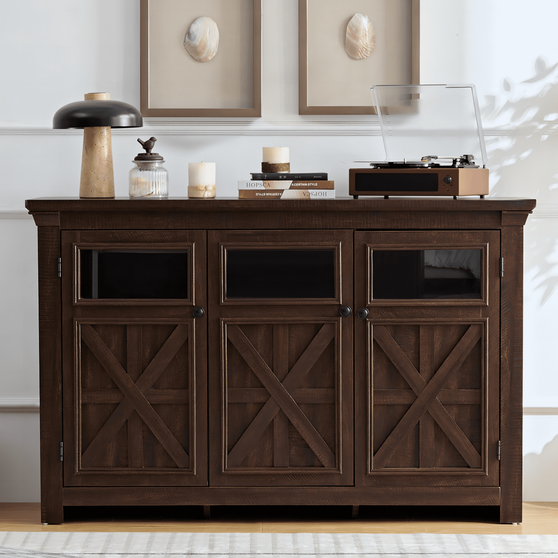 Aukfa 3 Doors Buffet Sideboard Cabinet,Bar Wine Cabinet for Entryway Living Room,Espresso