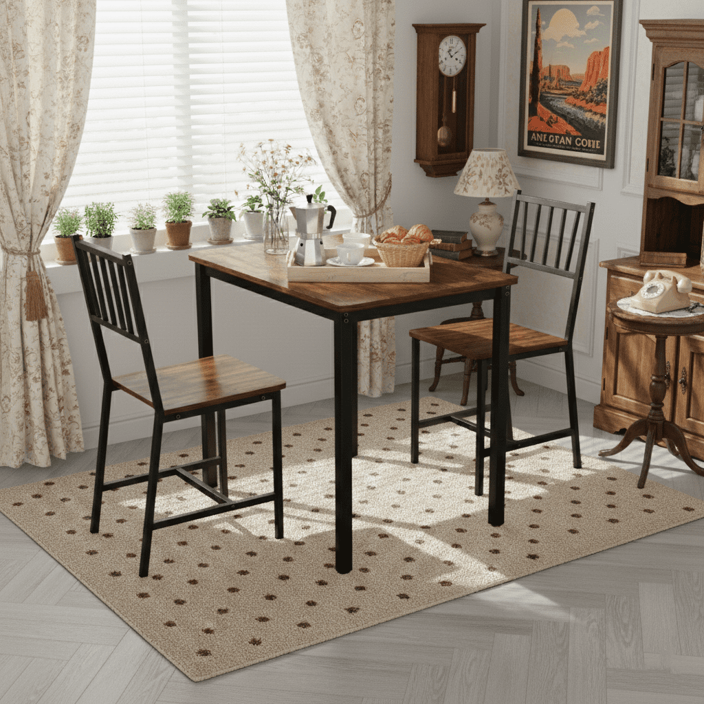 Aukfa 3 Piece Dining Table Set for 2, Space-Saving Kitchen Table Set with 2 Chair & Steel Frame for Small Spaces,Black