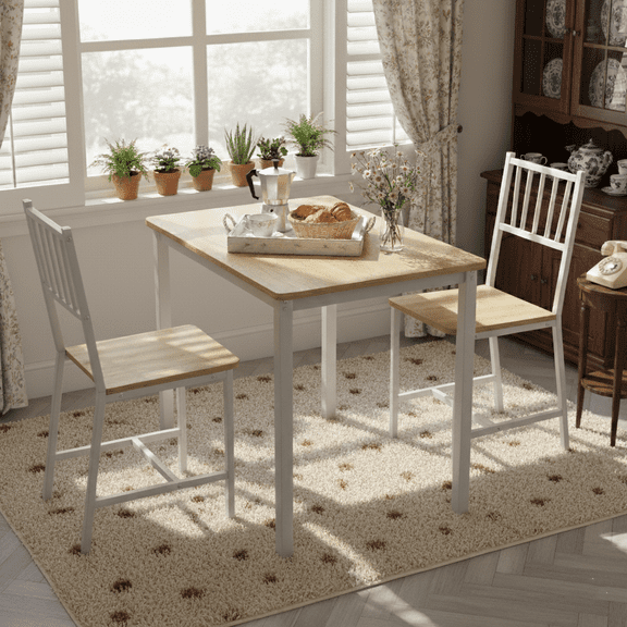 Aukfa 3 Piece Dining Table Set for 2, Space-Saving Kitchen Table Set with 2 Chair & Steel Frame for Small Spaces,Walnut