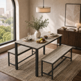 thumbnail image 1 of Aukfa 3-Piece Dining Table Set for 4, Rectangular Kitchen Table with 2 Benches for Small Space, Rustic Gray, 1 of 8