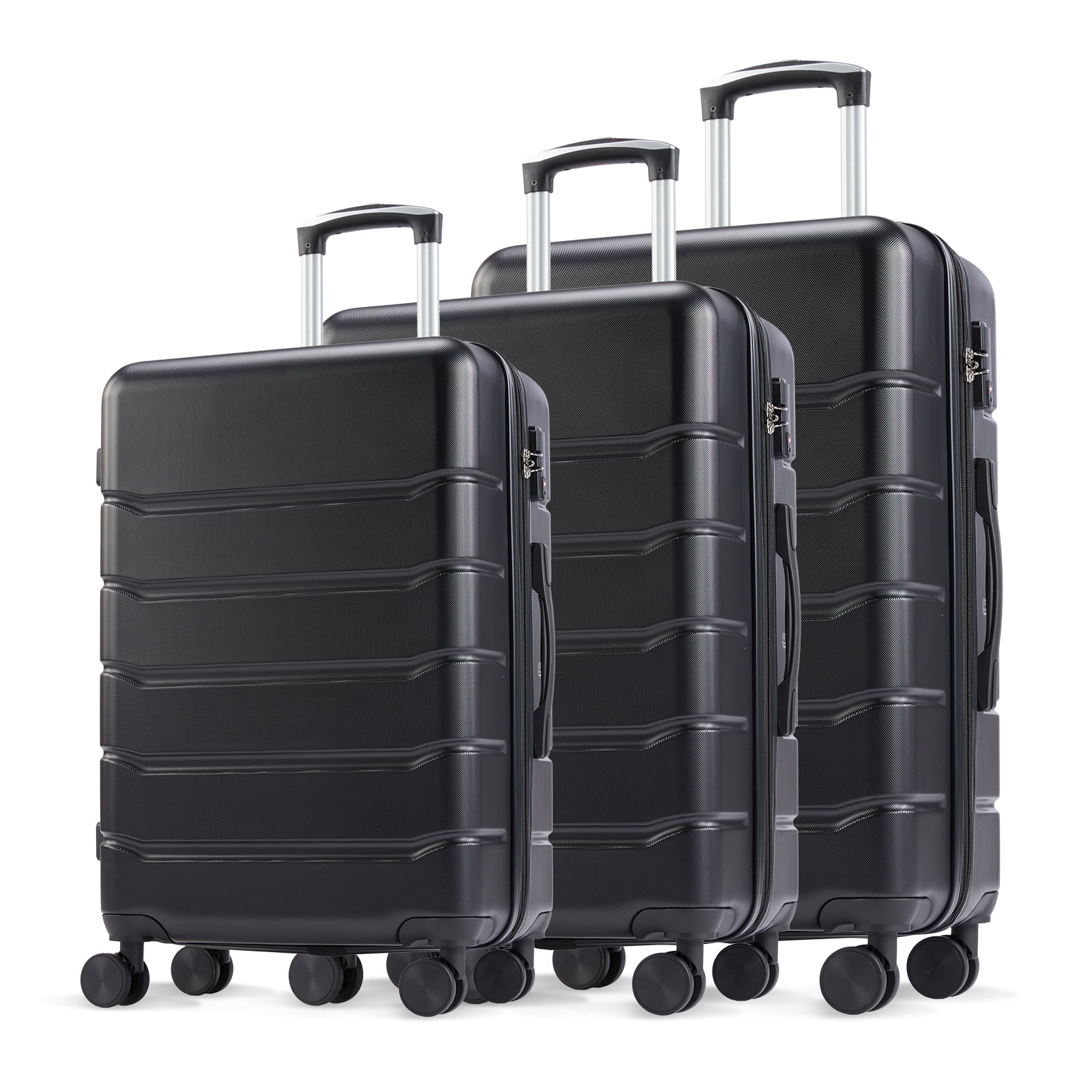 Aukfa 3 Piece Luggage Set Hardshell Suitcase,Lightweight Expandable Luggage,Black