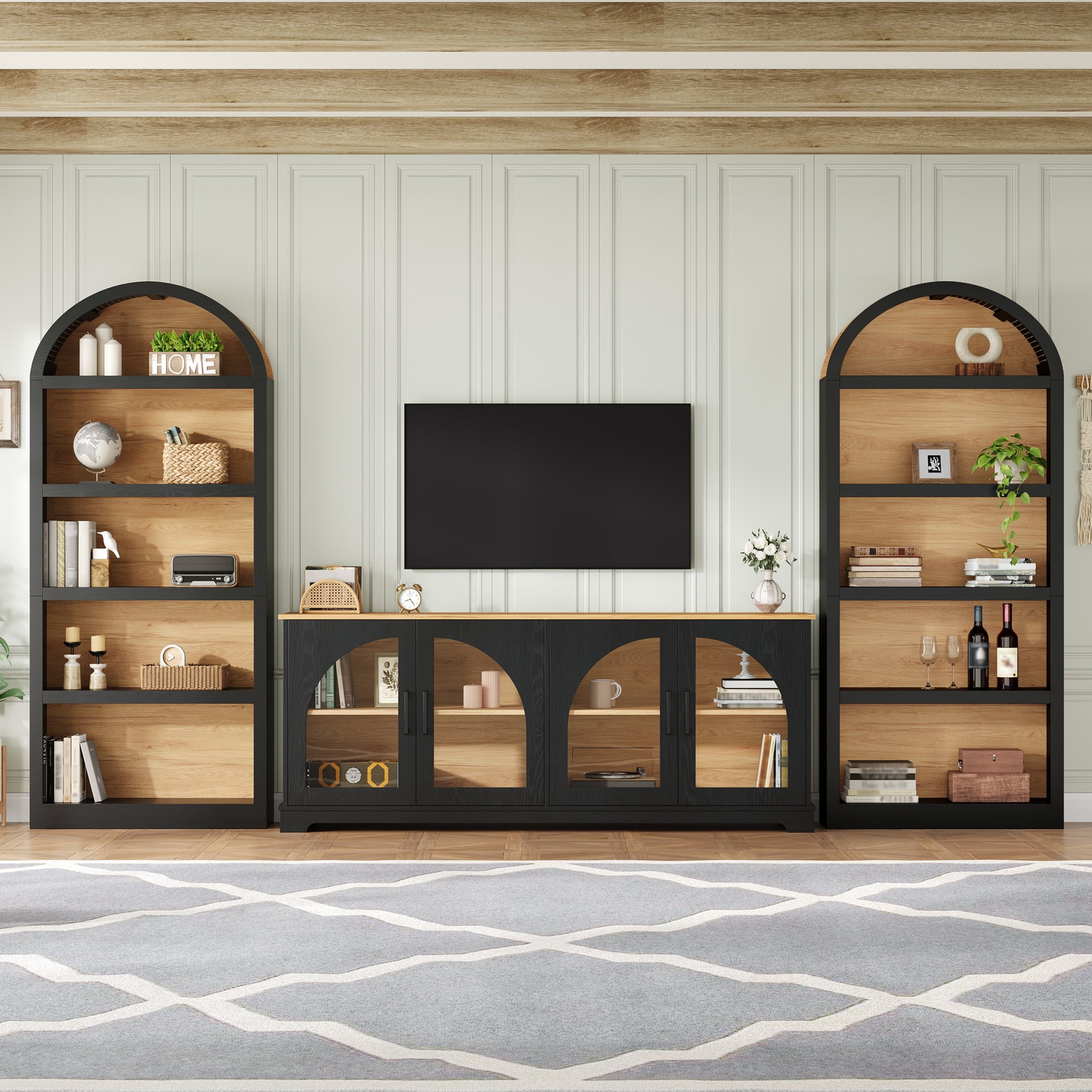 Aukfa 3-Piece Modular TV Stand Set for TVs Up to 70", Modern Wall Unit Entertainment Center,Black