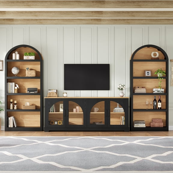 Aukfa 3-Piece Modular TV Stand Set for TVs Up to 70", Modern Wall Unit Entertainment Center,Black