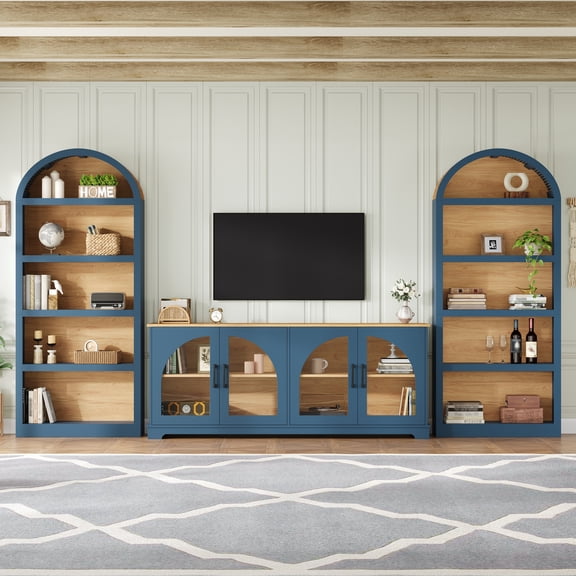 Aukfa 3-Piece Modular TV Stand Set for TVs Up to 70", Modern Wall Unit Entertainment Center,Blue
