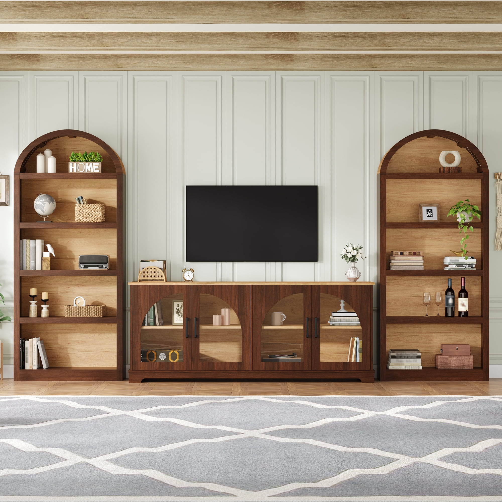 Aukfa 3-Piece Modular TV Stand Set for TVs Up to 70", Modern Wall Unit Entertainment Center,Walnut