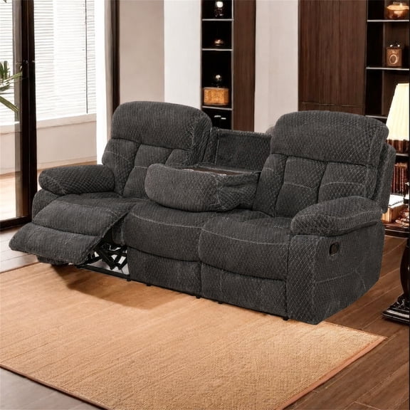 Aukfa 3-Piece Recliner Sofa Set - 87.5" 3 Seat Recliner w/ Flip Backrest Cupholder Console, Home Theater Seating, Gray
