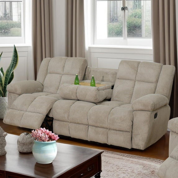 Aukfa 3-Piece Recliner Sofa Set - 89" 3 Seat Recliner w/ Flip Backrest Cupholder, Home Theater Seating, Beige