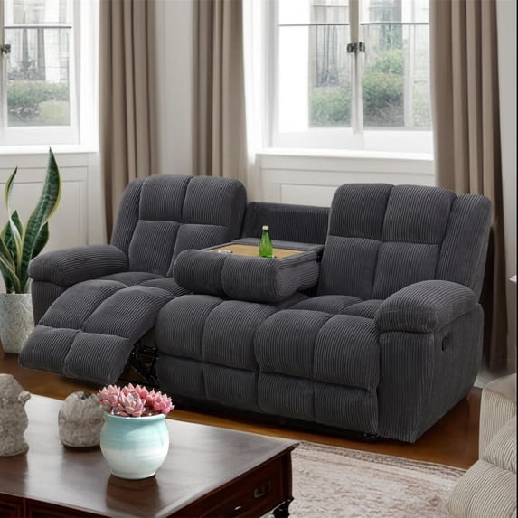 Aukfa 3-Piece Recliner Sofa Set - 89" 3 Seat Recliner w/ Flip Backrest Cupholder, Home Theater Seating, Gray