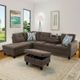 thumbnail image 1 of Aukfa 3 Piece Sectional Sofa, Living Room Couch with Storage Ottoman&Cup Holder, Linen, Left Hand, Brown, 1 of 7