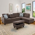 thumbnail image 1 of Aukfa 3 Piece Sectional Sofa, Living Room Couch with Storage Ottoman&Cup Holder, Linen, Right Hand, Brown, 1 of 7