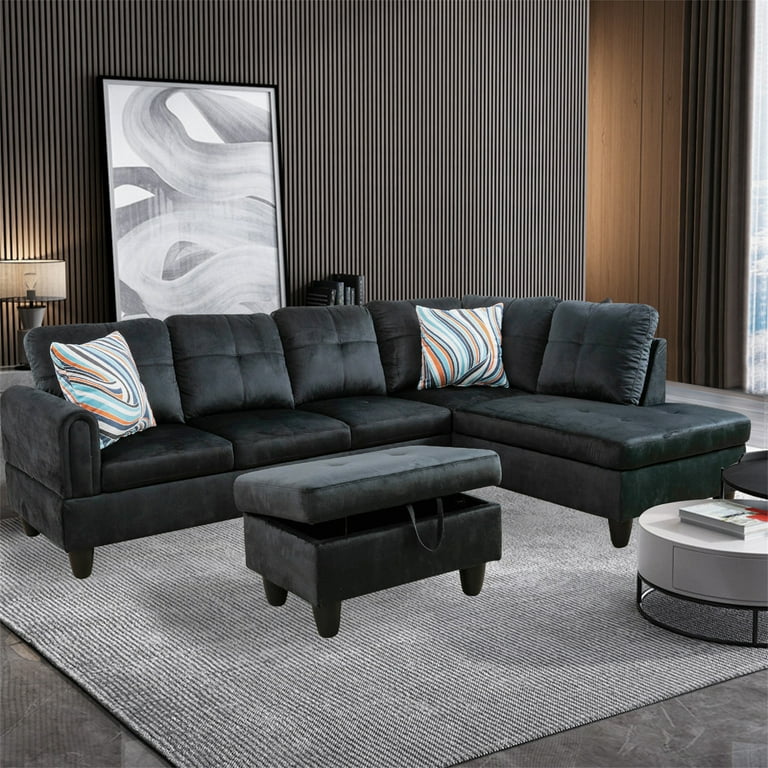 Aukfa 3 Piece Sectional Sofa with Storage Ottoman for Living Room