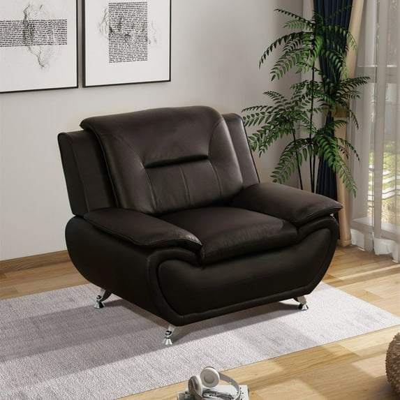 Aukfa 3 Piece Sofa Set - 46" Wide Upholstered Sofa Couch Armchair, Leather, Brown