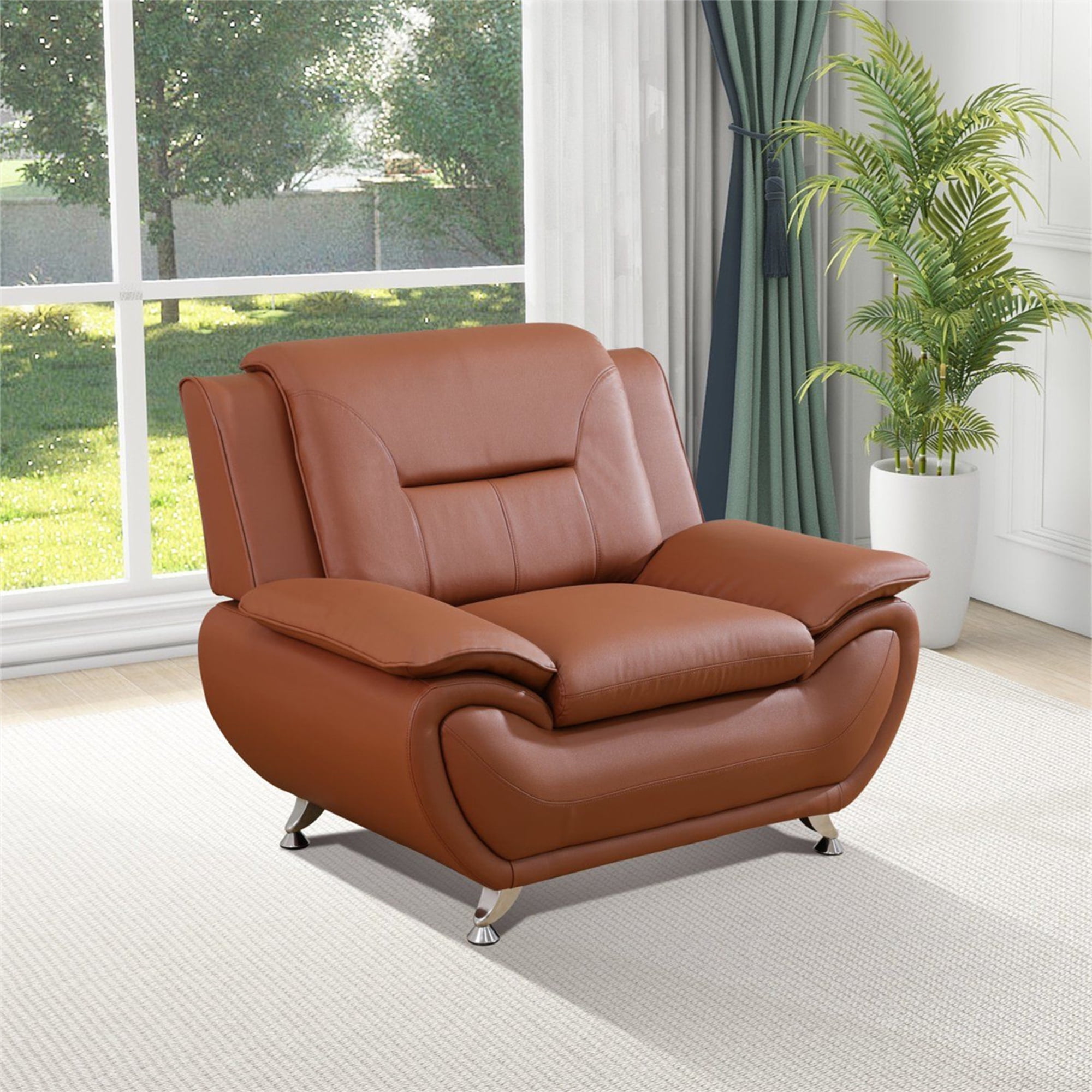 Aukfa 3 Piece Sofa Set - 46" Wide Upholstered Sofa Couch Armchair, Leather, Orange